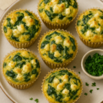 Freshly baked spinach & feta egg muffins on cooling rack