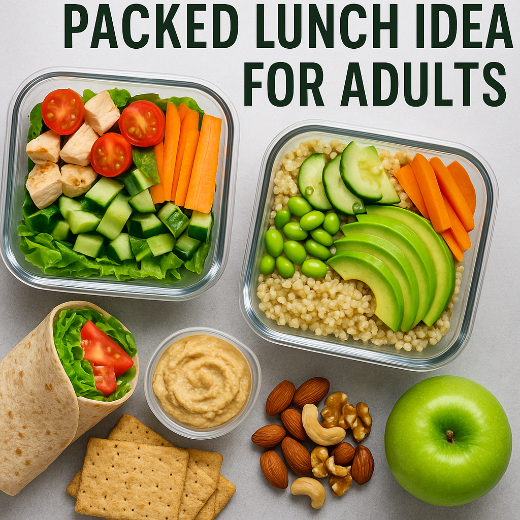 Fresh and colorful packed lunch containers with salads, wraps, and snacks for a healthy midday meal.