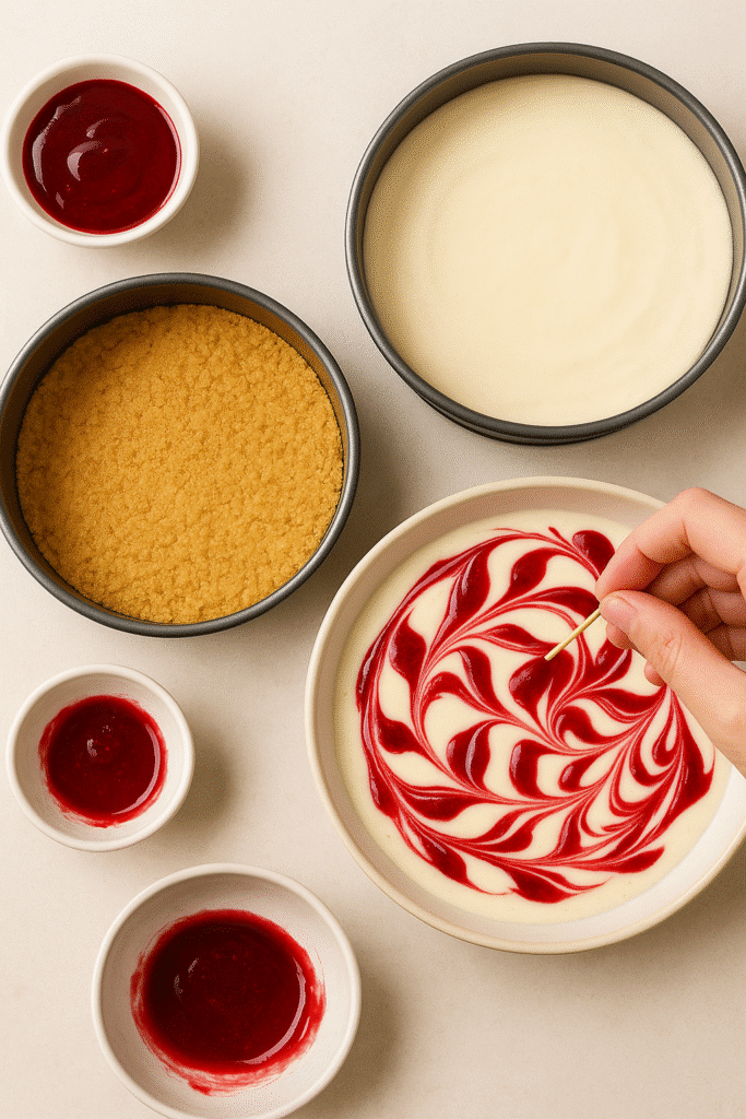 Step-by-step raspberry cheesecake assembly