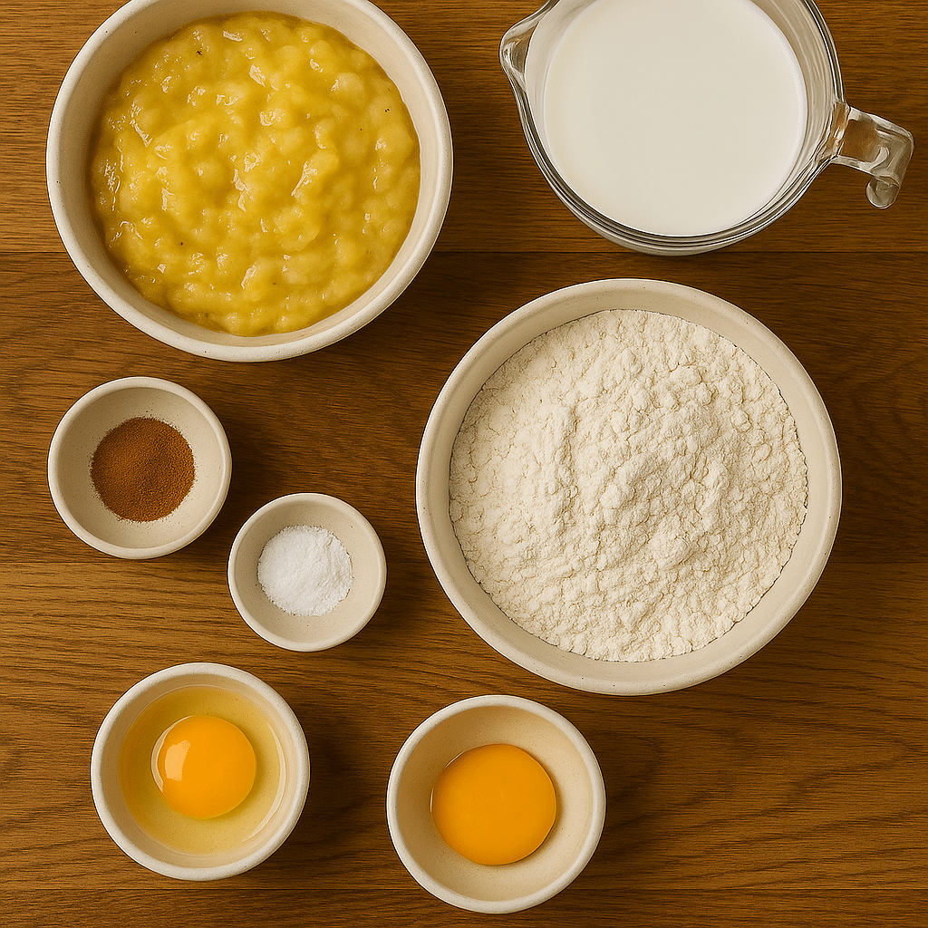 Banana pancake ingredients laid out for mixing