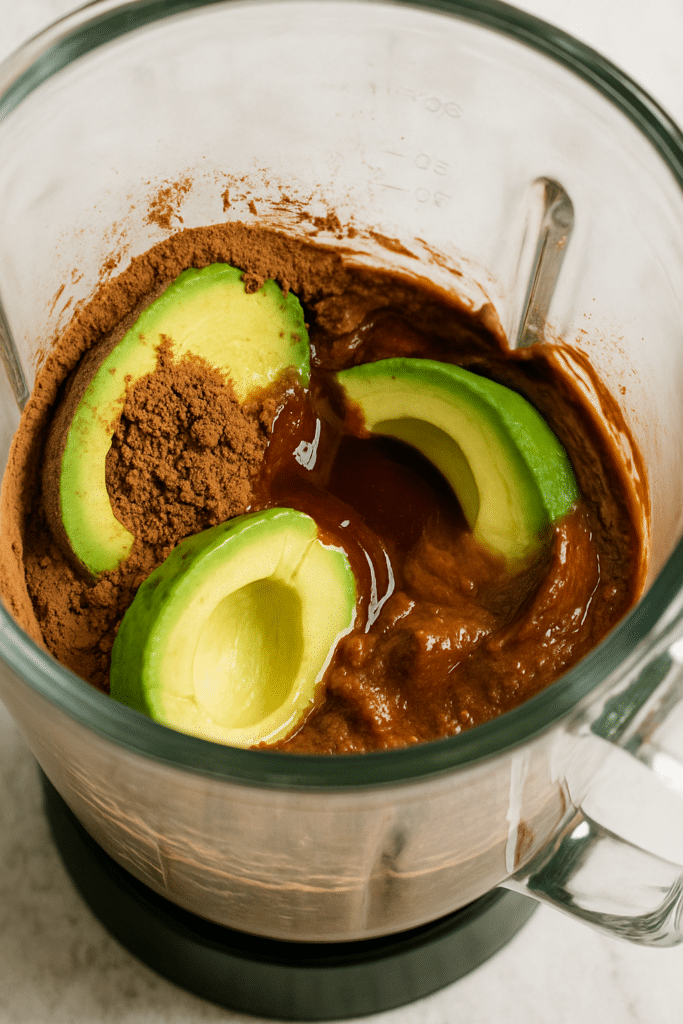 blending chocolate avocado mousse in a blender