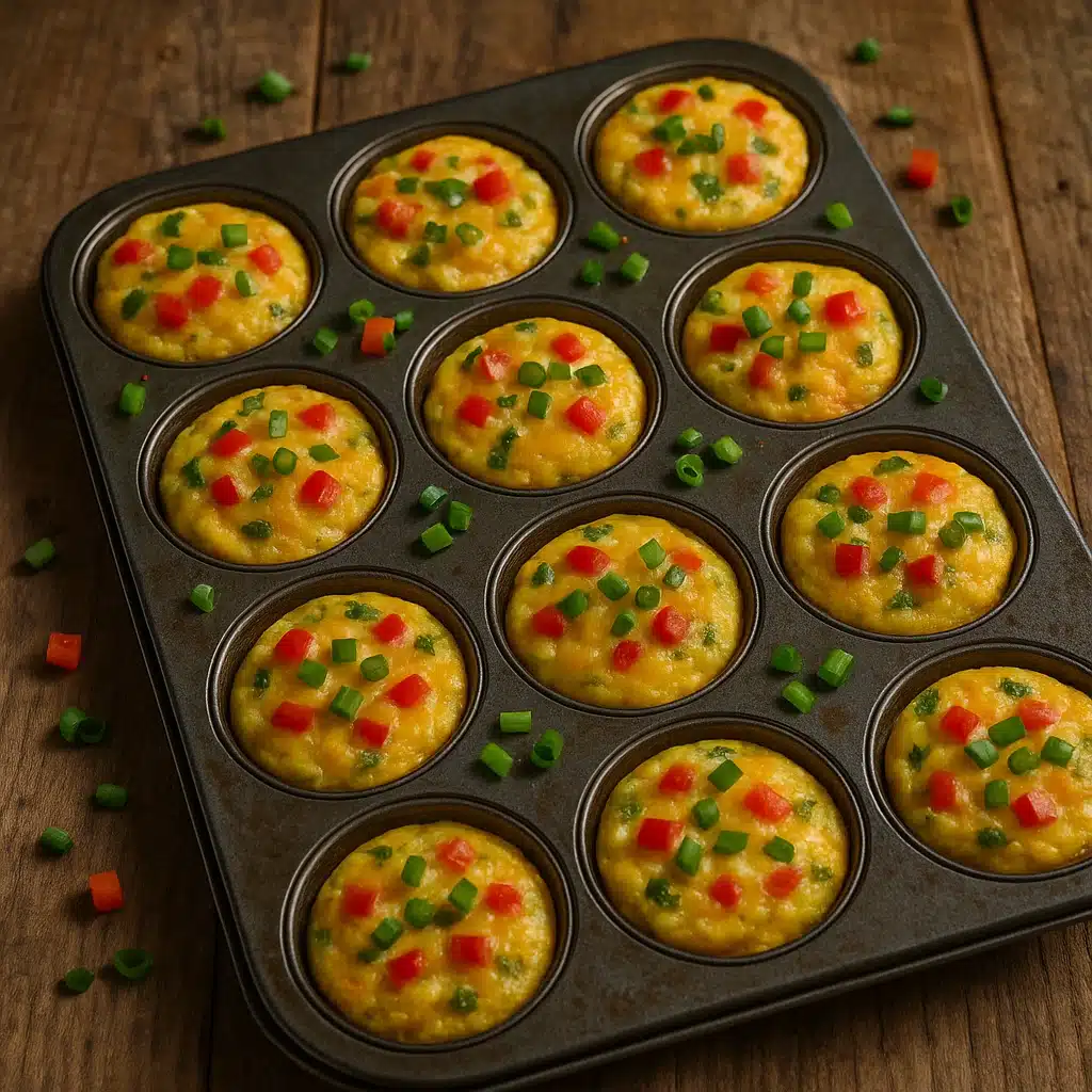 Freshly baked breakfast muffins with cheese and vegetables