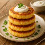 Cheese pancakes with sour cream and herbs
