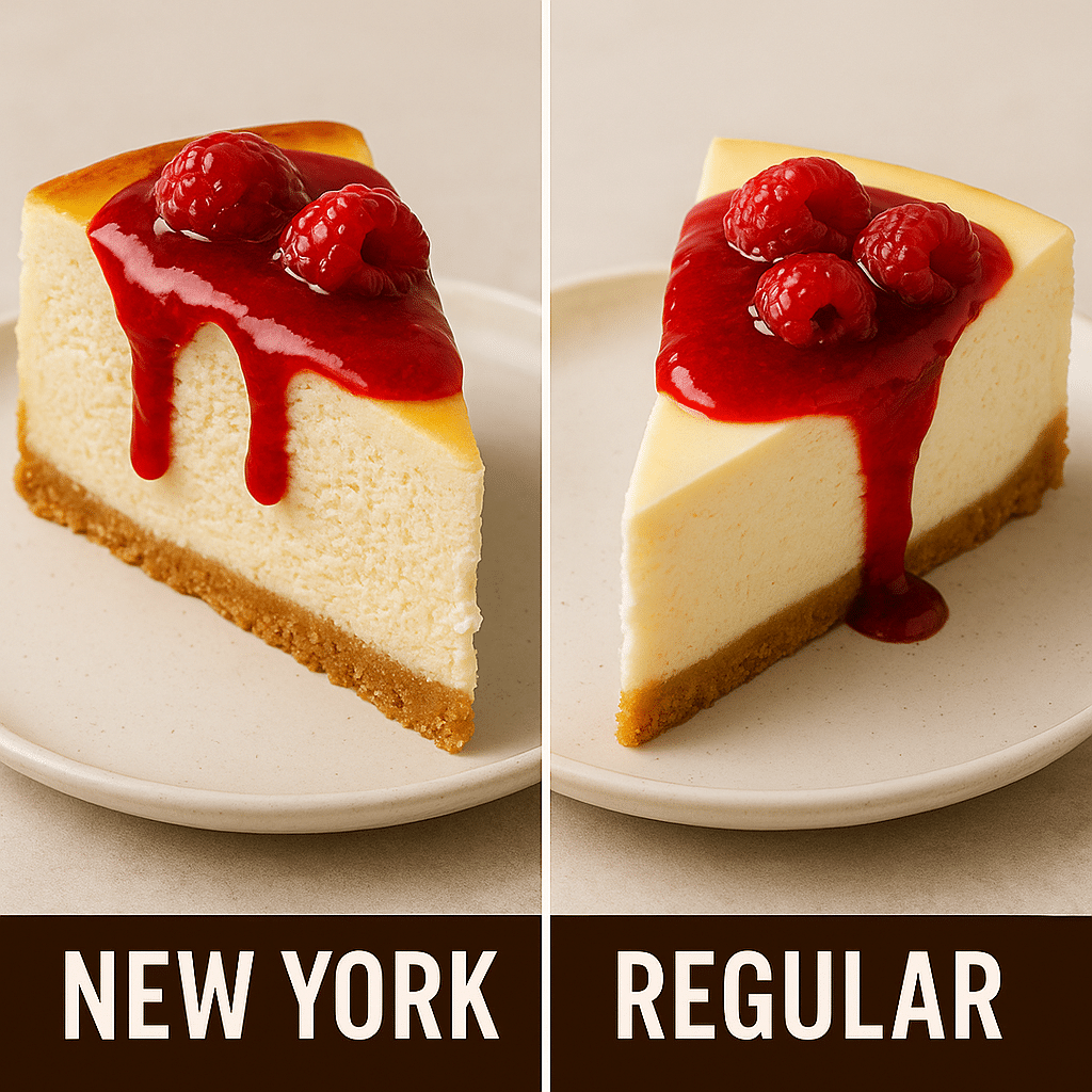 New York style vs regular cheesecake with raspberry topping