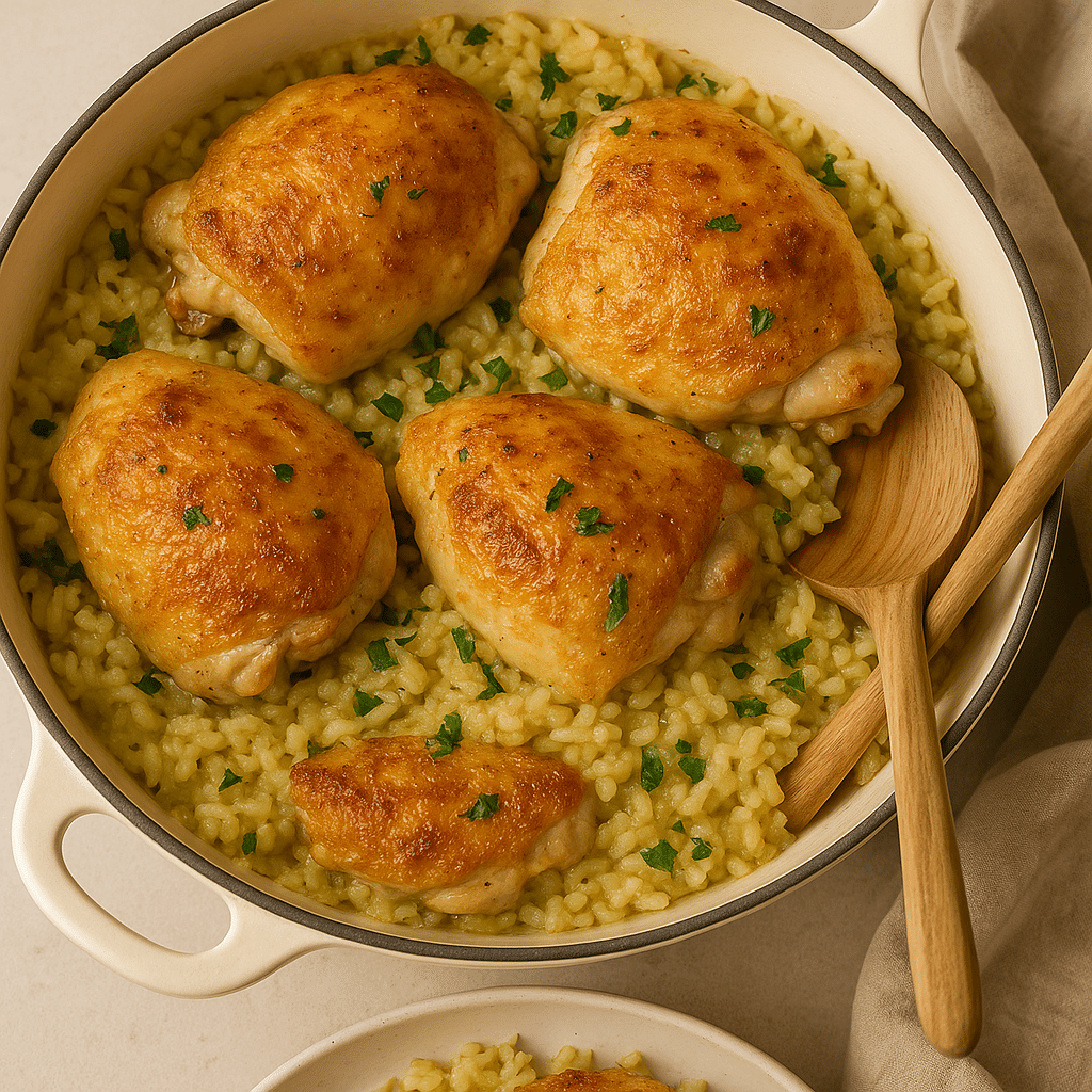 One-pot chicken and rice with golden top