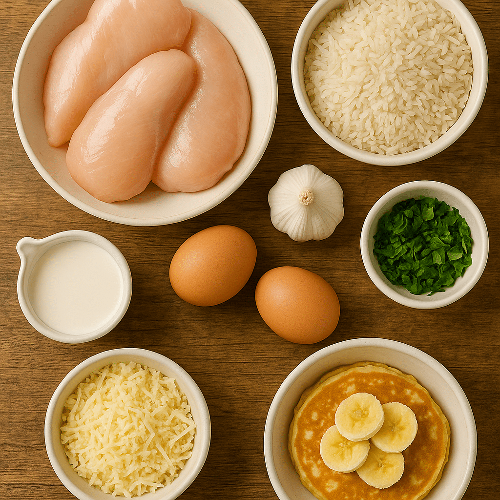 Ingredients for chicken and rice recipe