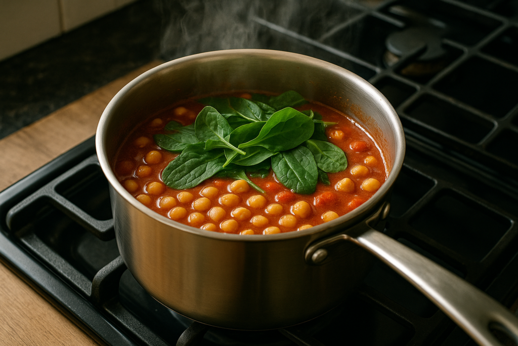 cooking Mediterranean chickpea stew in one pot