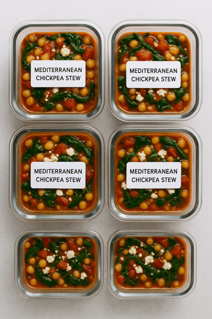 Mediterranean chickpea stew meal prep containers