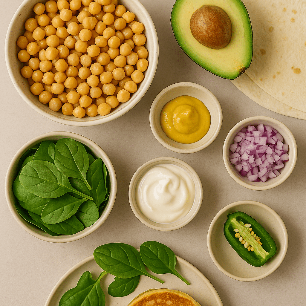 Chickpea wrap ingredients on kitchen counter