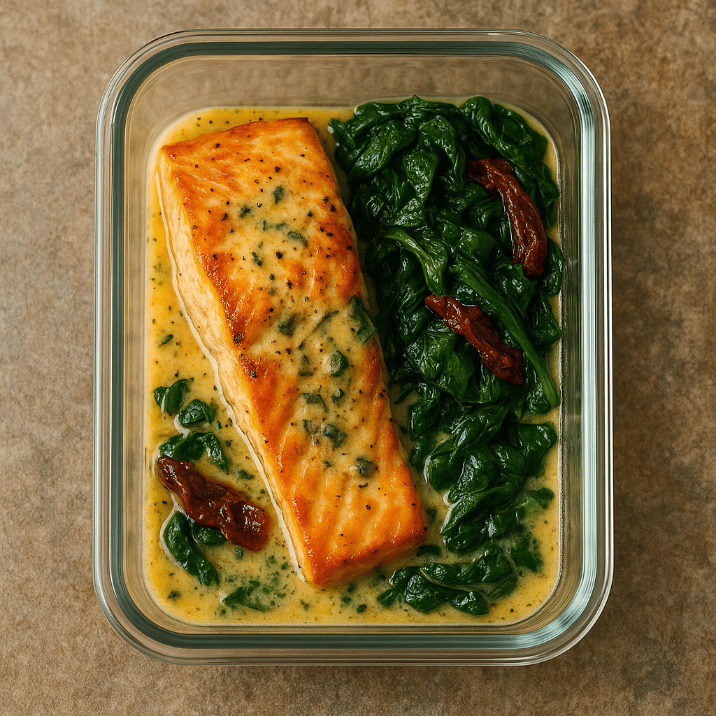 leftover creamy salmon in container