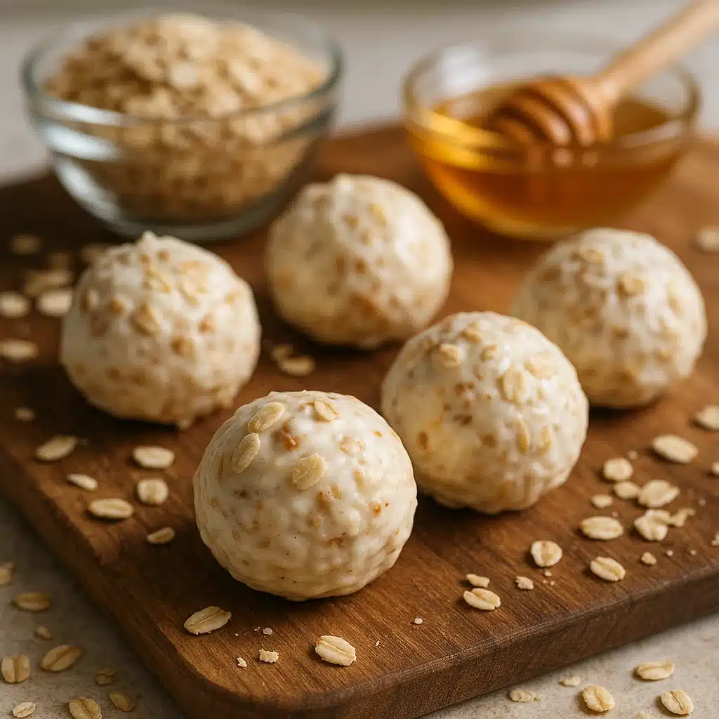 Greek Yogurt Protein Bites on a wooden board