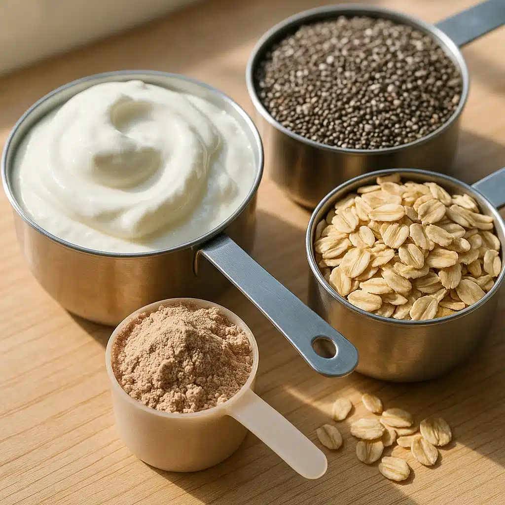Ingredients for healthy Greek yogurt protein bites