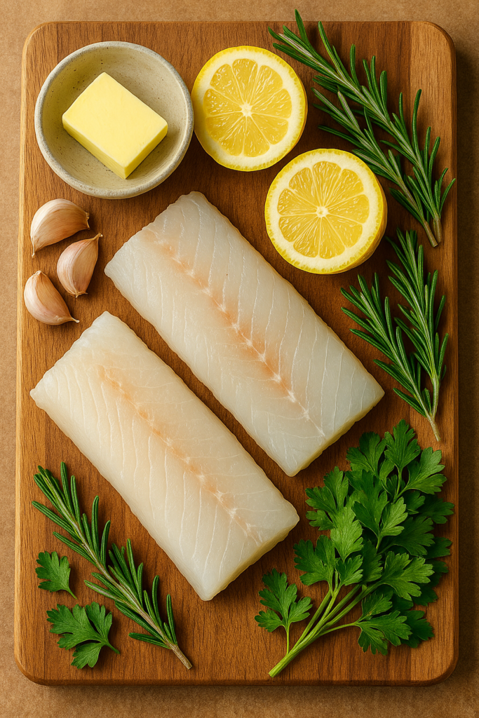 Fresh ingredients for lemon herb cod