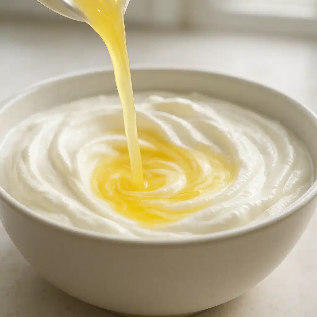 Lemon juice mixing into Greek yogurt