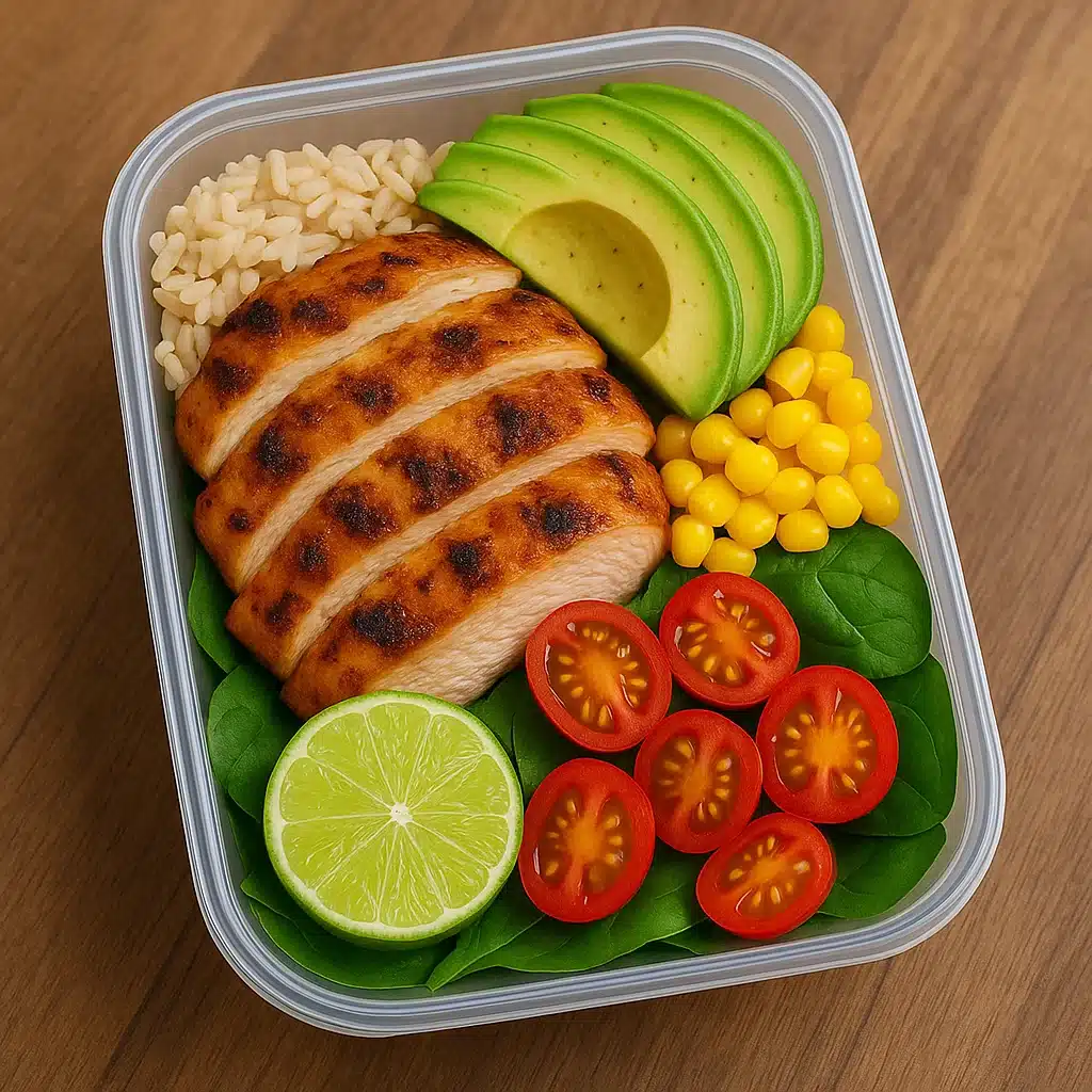 Low calorie recipes with grilled chicken and rice bowl