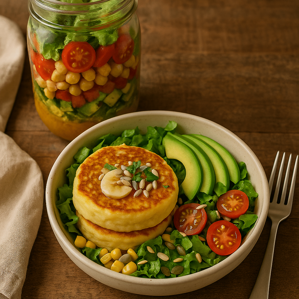 mason jar salad in bowl ready to eat