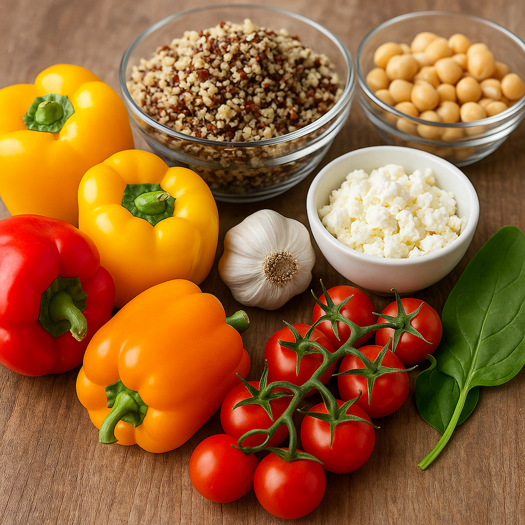 homemade mediterranean quinoa stuffed peppers with feta and olives