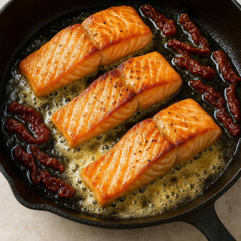 pan-searing garlic butter salmon fillets