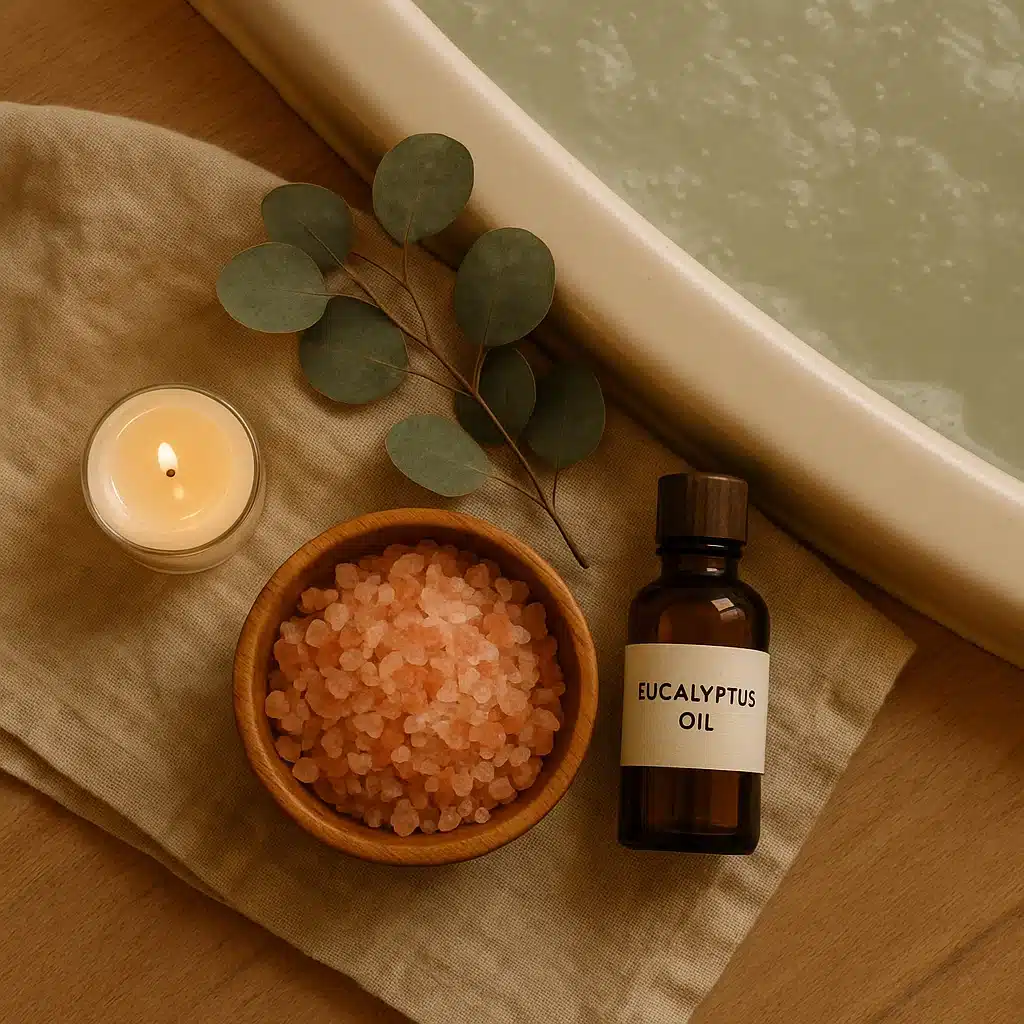 Pink salt detox bath with essential oils for wellness