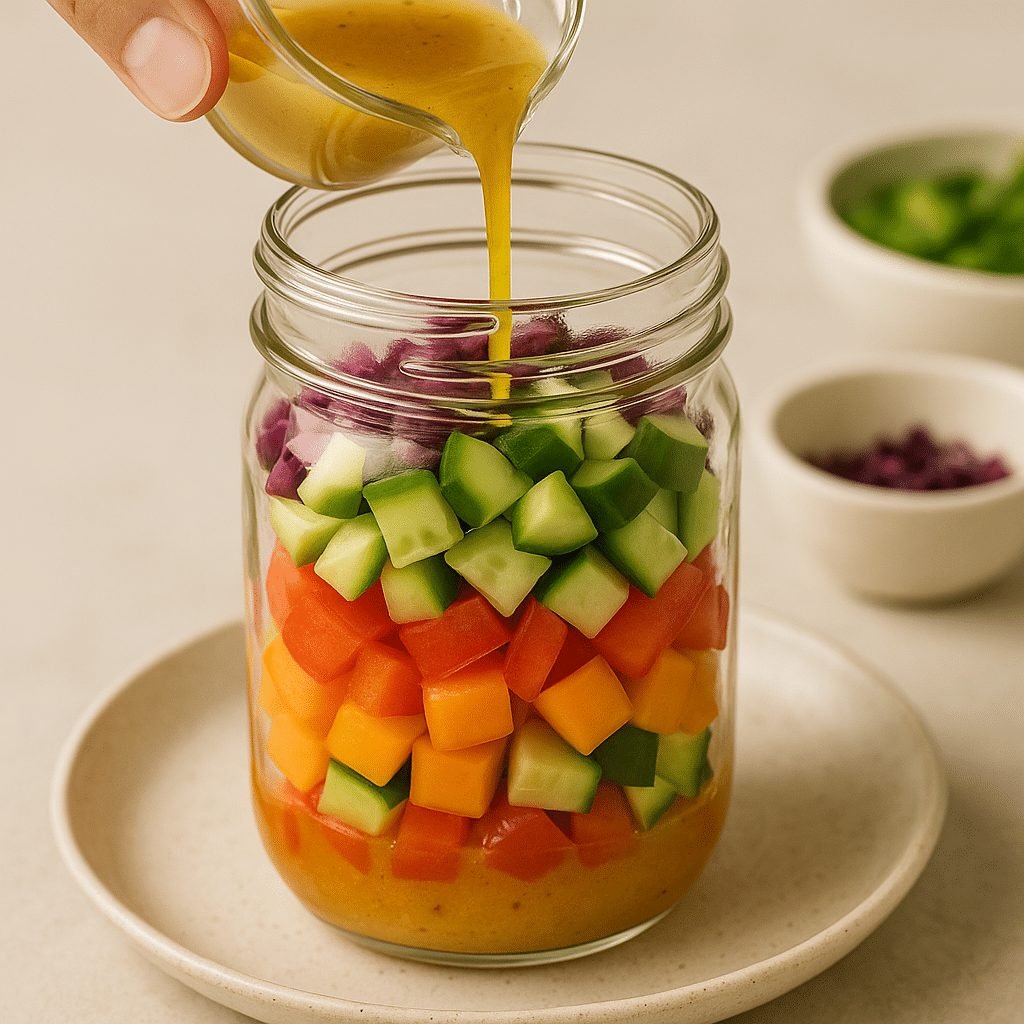 layering ingredients in a mason jar salad