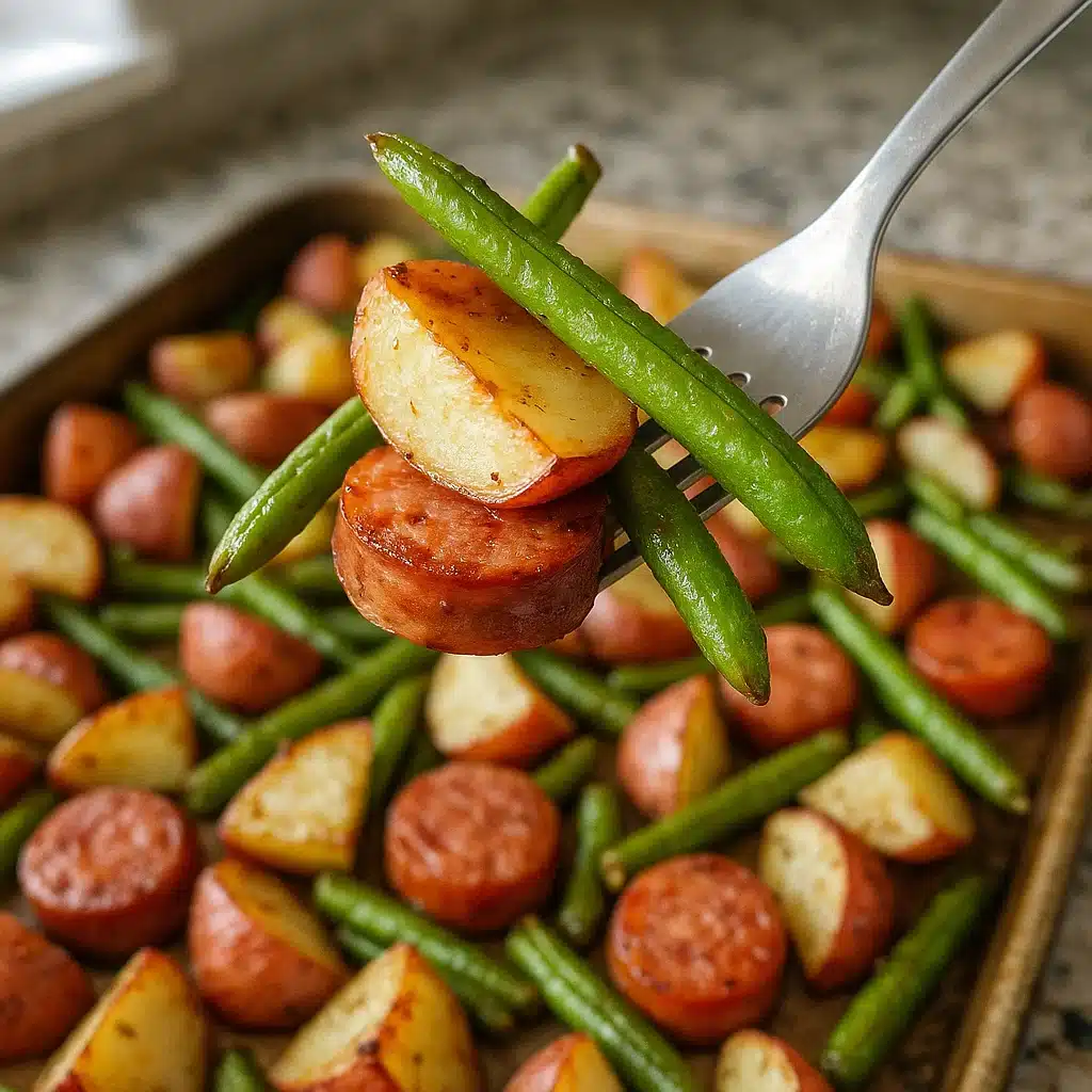 Roasted veggies and sausage forkful