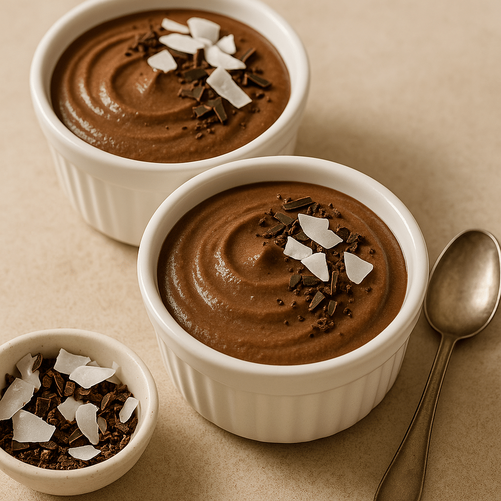 avocado chocolate mousse served in ramekins