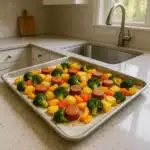 Sheet Pan Sausage and Veggies ready to serve